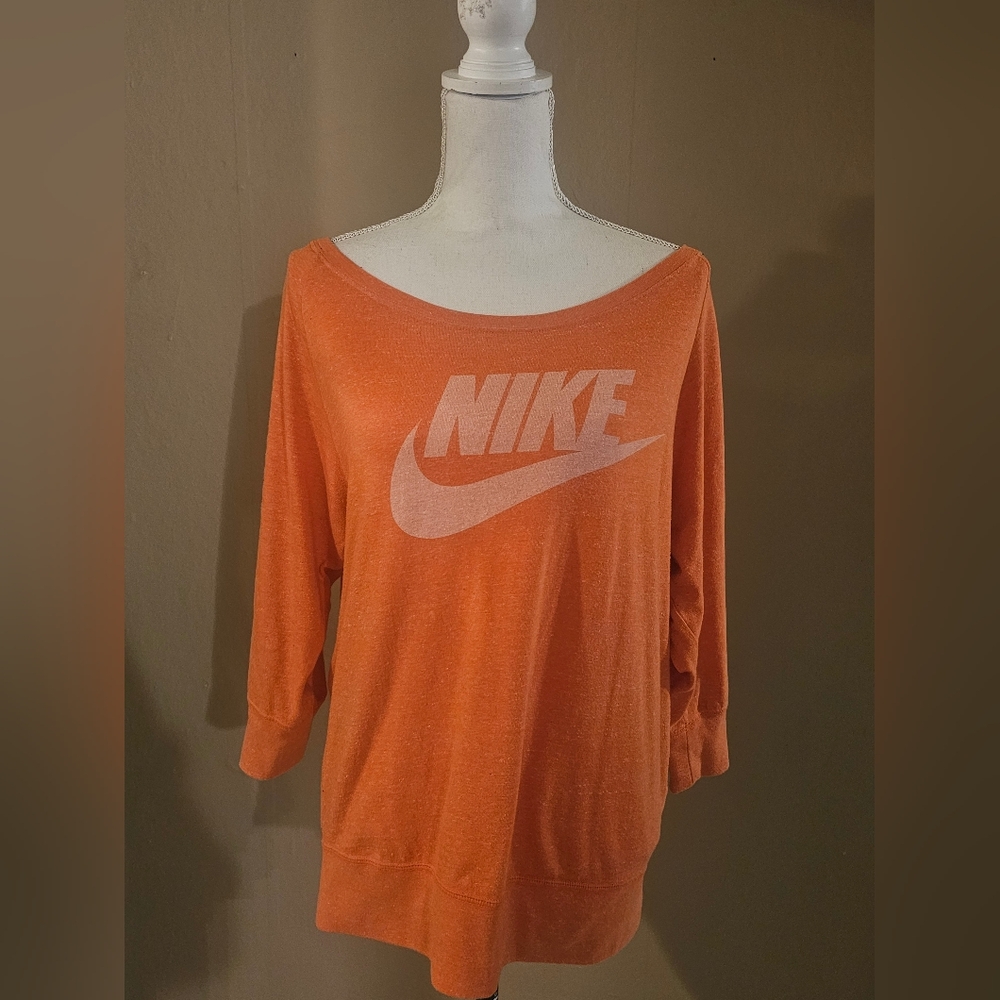 Nike Women's Bright Orange Off-Shoulder Logo Pullover